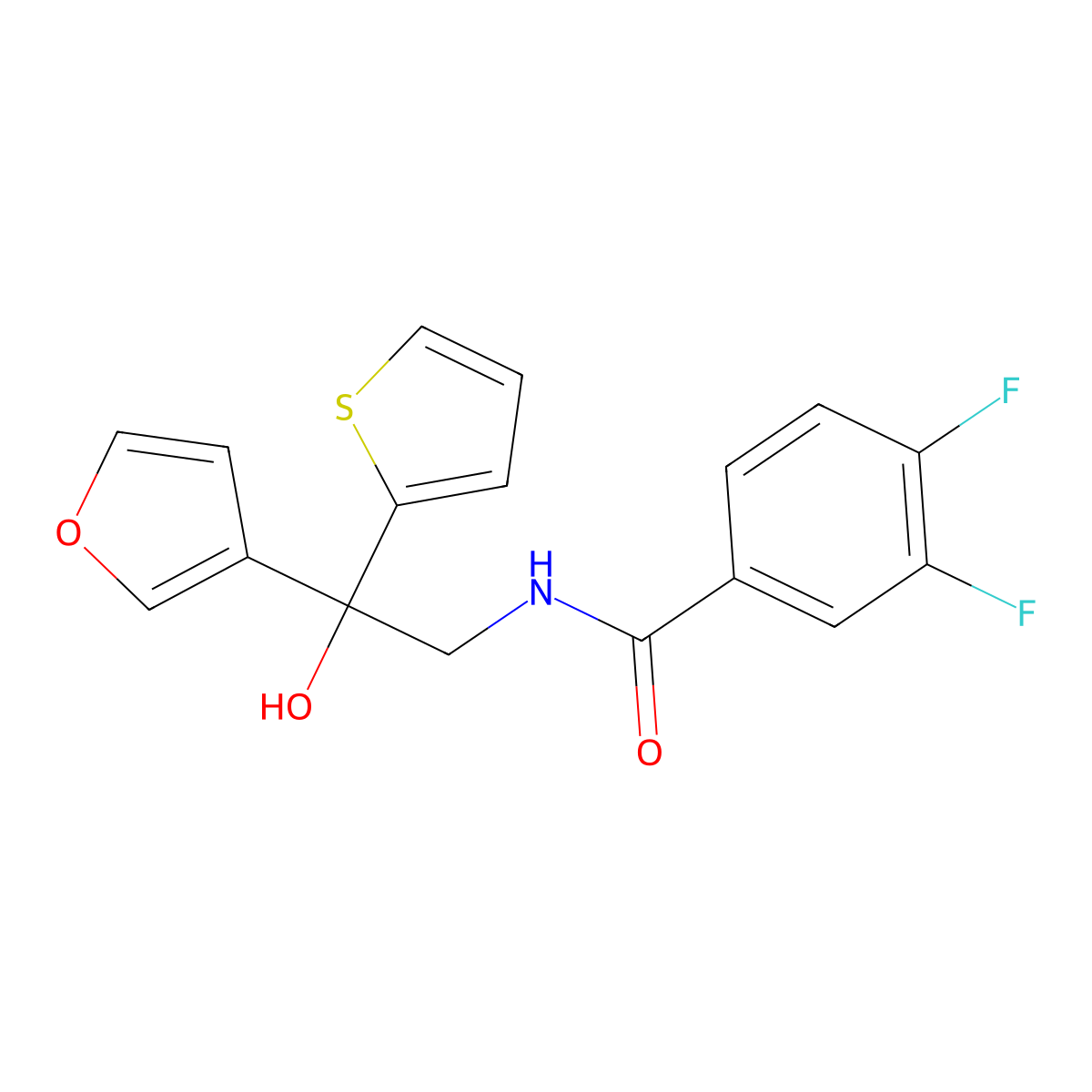 3,4-difluoro-N-(2-(furan-3-yl)-2-hydroxy-2-(thiophen-2-yl)ethyl)benzamide molecular structure, CAS 2034487-12-0