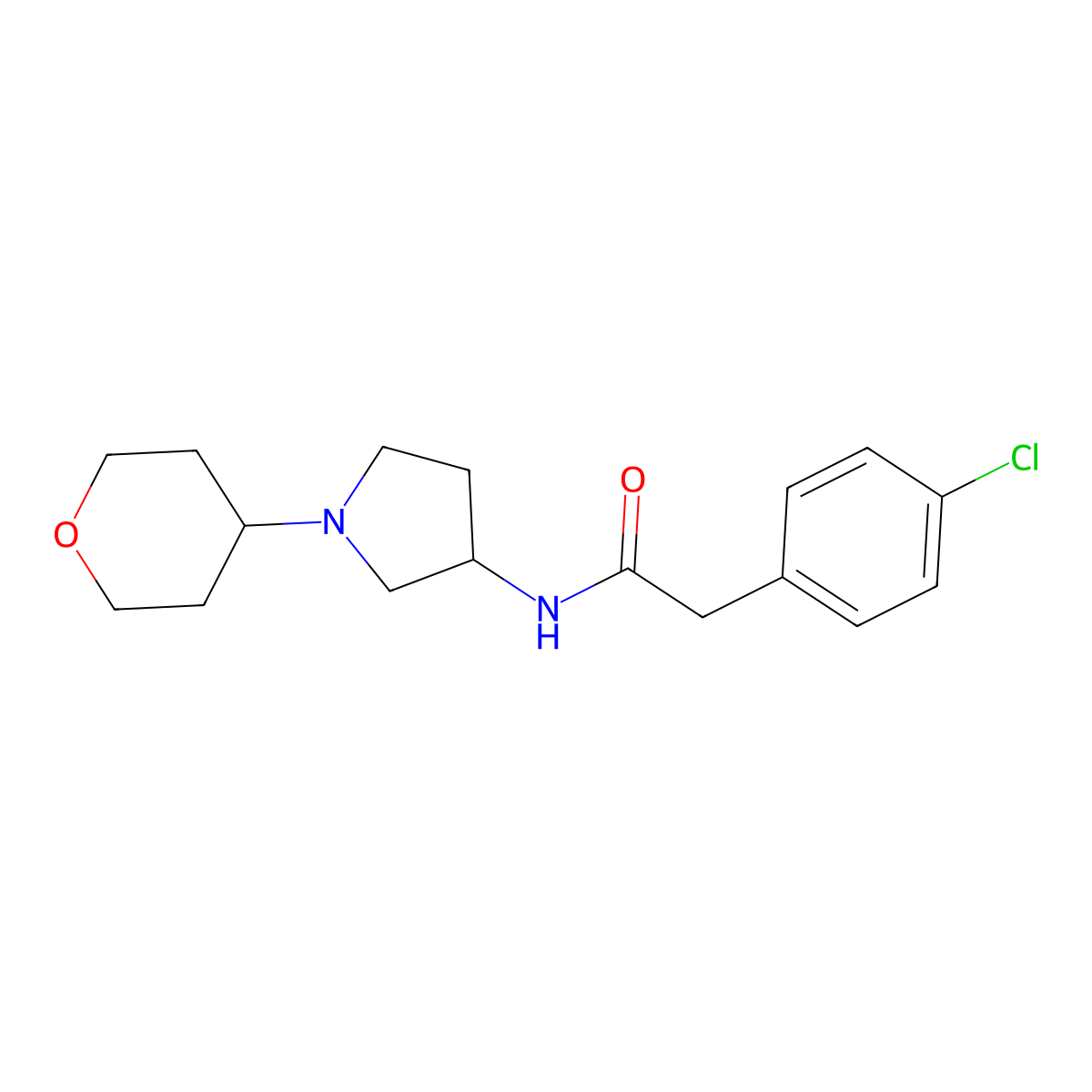 2-(4-chlorophenyl)-N-[1-(oxan-4-yl)pyrrolidin-3-yl]acetamide molecular structure, CAS 2034487-19-7