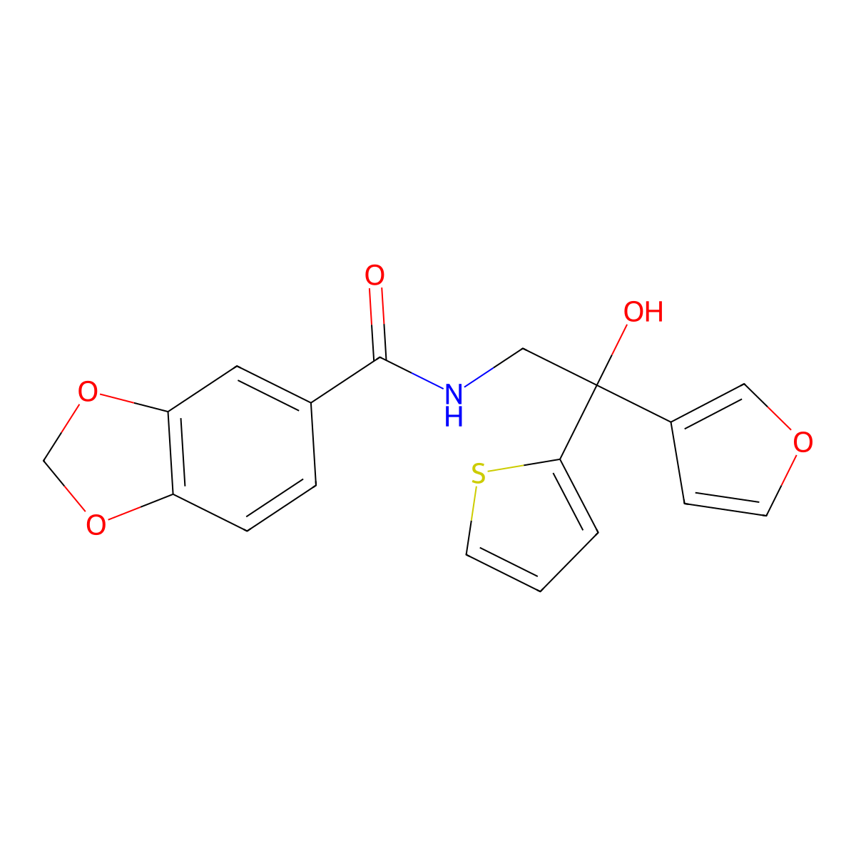 N-(2-(furan-3-yl)-2-hydroxy-2-(thiophen-2-yl)ethyl)benzo[d][1,3]dioxole-5-carboxamide molecular structure, CAS 2034487-20-0