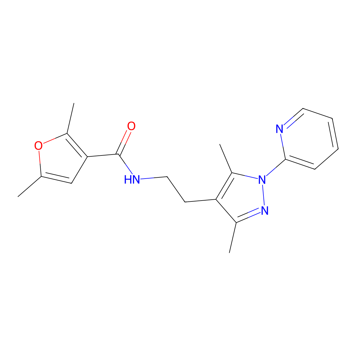N-{2-[3,5-dimethyl-1-(pyridin-2-yl)-1H-pyrazol-4-yl]ethyl}-2,5-dimethylfuran-3-carboxamide molecular structure, CAS 2034487-22-2