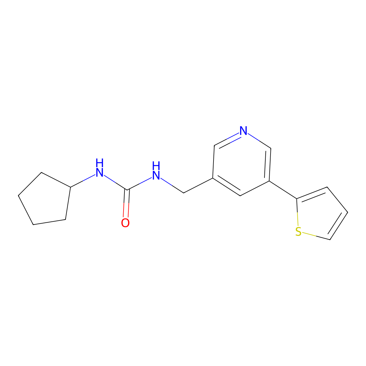 1-Cyclopentyl-3-((5-(thiophen-2-yl)pyridin-3-yl)methyl)urea molecular structure, CAS 2034487-24-4