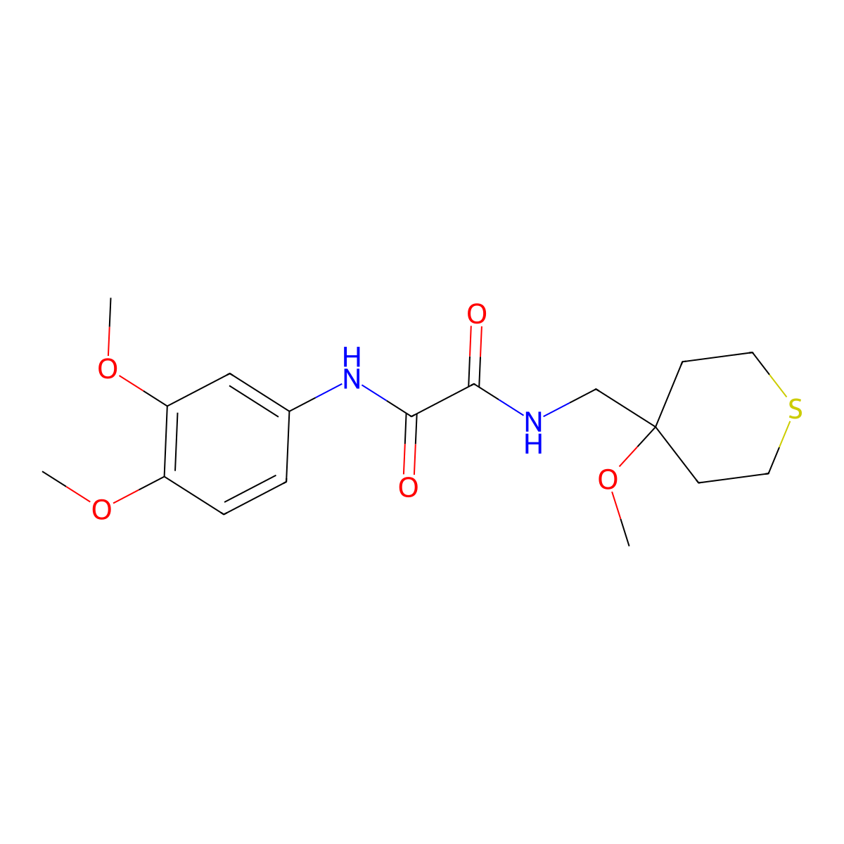 N1-(3,4-dimethoxyphenyl)-N2-((4-methoxytetrahydro-2H-thiopyran-4-yl)methyl)oxalamide molecular structure, CAS 2034487-26-6
