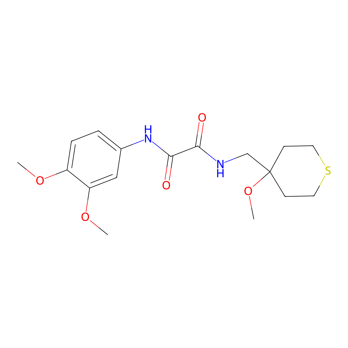 N1-(3,4-dimethoxyphenyl)-N2-((4-methoxytetrahydro-2H-thiopyran-4-yl)methyl)oxalamide molecular structure, CAS 2034487-26-6