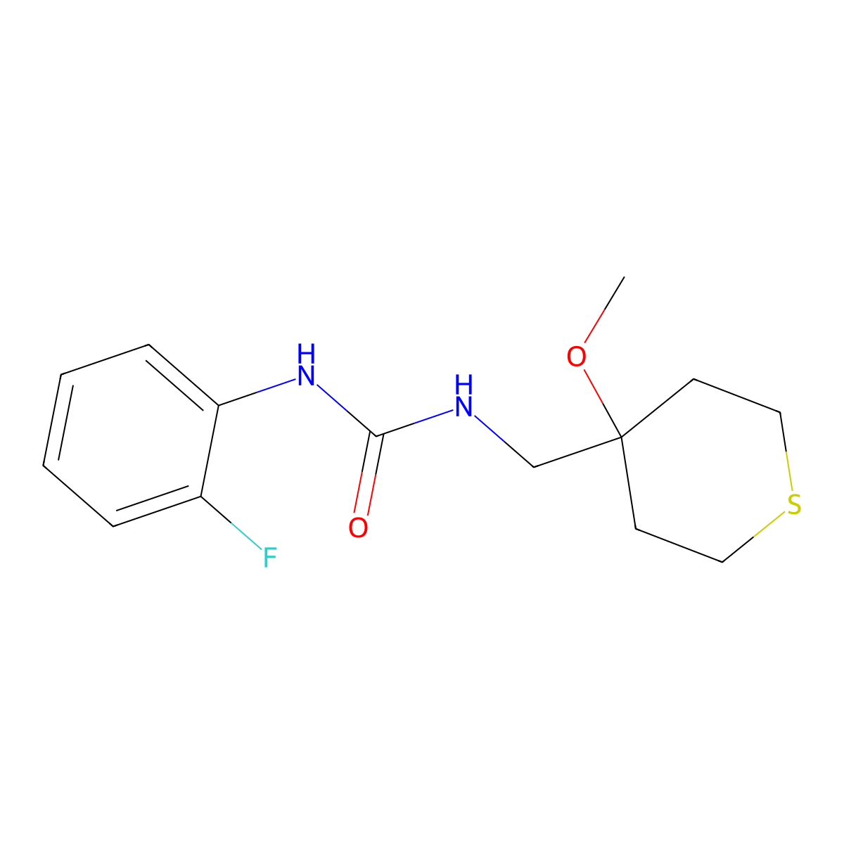 1-(2-fluorophenyl)-3-((4-methoxytetrahydro-2H-thiopyran-4-yl)methyl)urea molecular structure, CAS 2034487-42-6