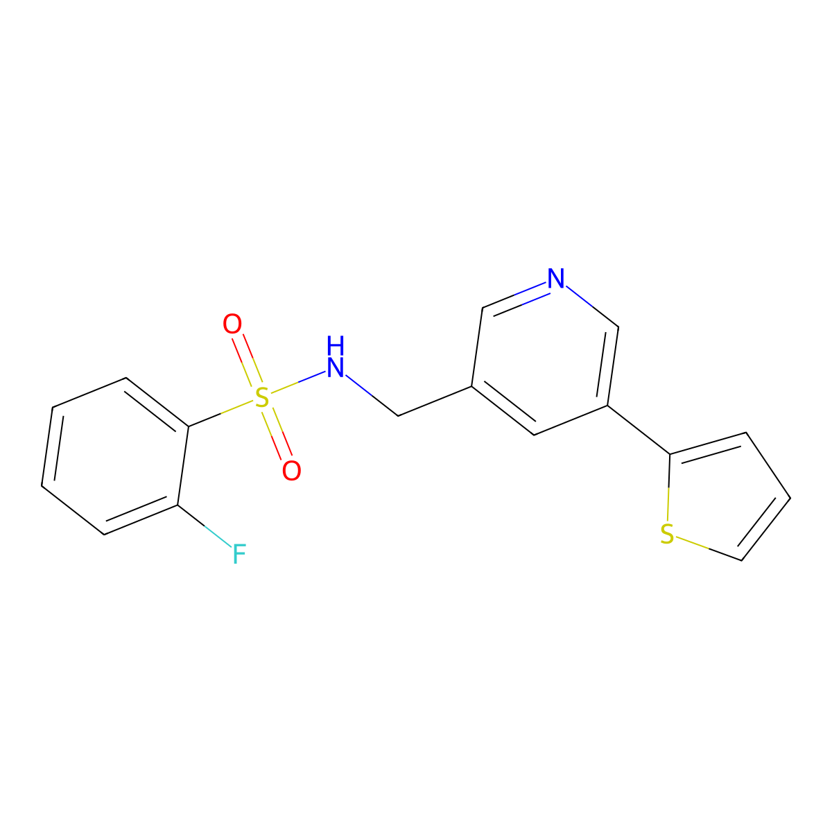 2-fluoro-N-((5-(thiophen-2-yl)pyridin-3-yl)methyl)benzenesulfonamide molecular structure, CAS 2034487-44-8