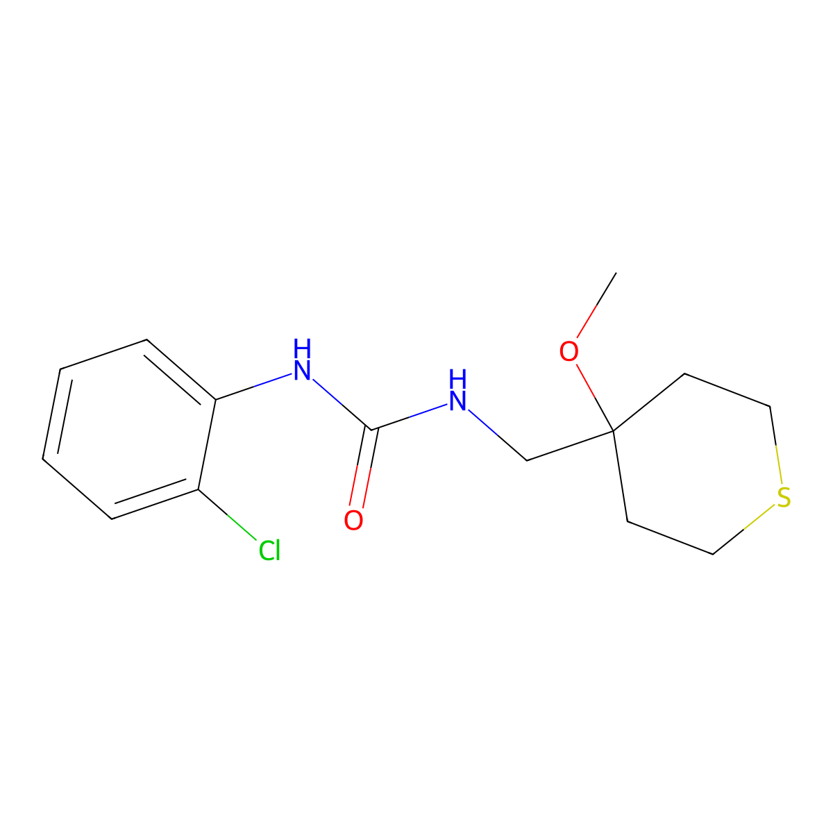 1-(2-chlorophenyl)-3-((4-methoxytetrahydro-2H-thiopyran-4-yl)methyl)urea molecular structure, CAS 2034487-47-1