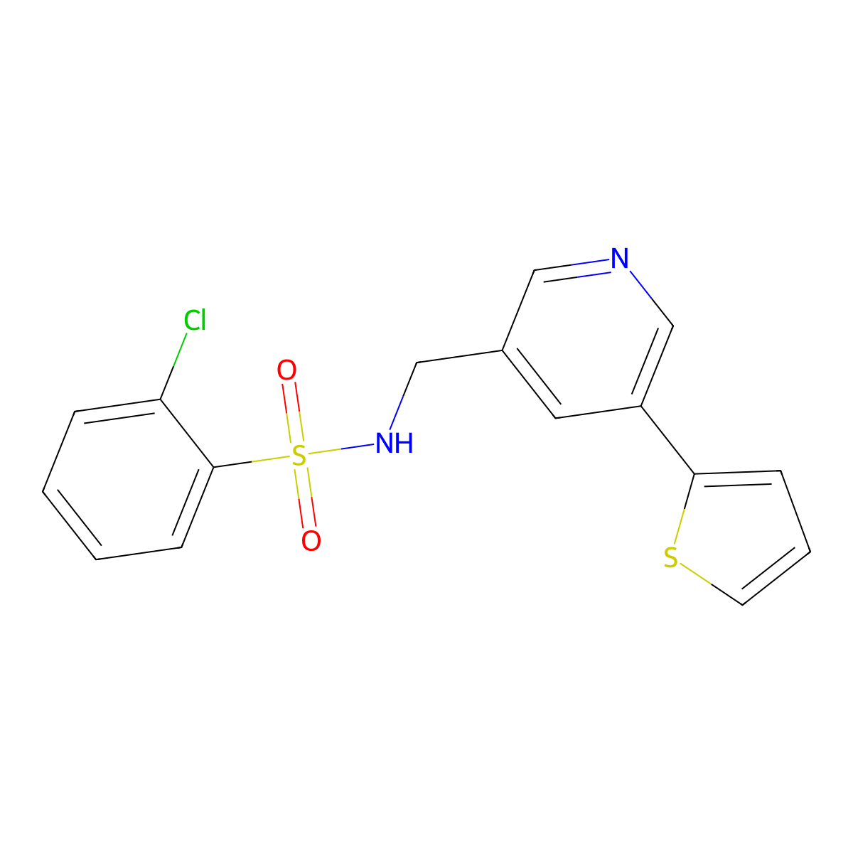 2-chloro-N-((5-(thiophen-2-yl)pyridin-3-yl)methyl)benzenesulfonamide molecular structure, CAS 2034487-50-6