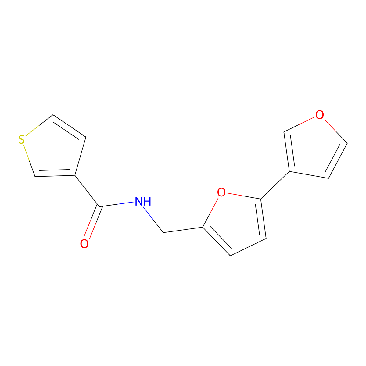 N-({[2,3'-bifuran]-5-yl}methyl)thiophene-3-carboxamide molecular structure, CAS 2034487-56-2