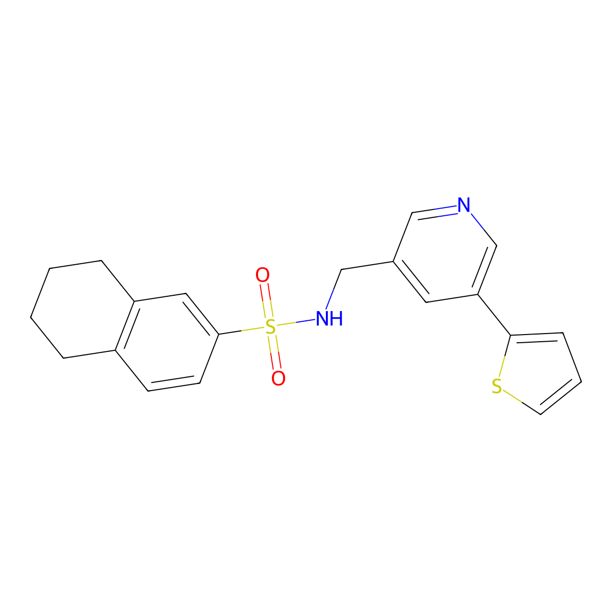 N-((5-(thiophen-2-yl)pyridin-3-yl)methyl)-5,6,7,8-tetrahydronaphthalene-2-sulfonamide molecular structure, CAS 2034487-59-5