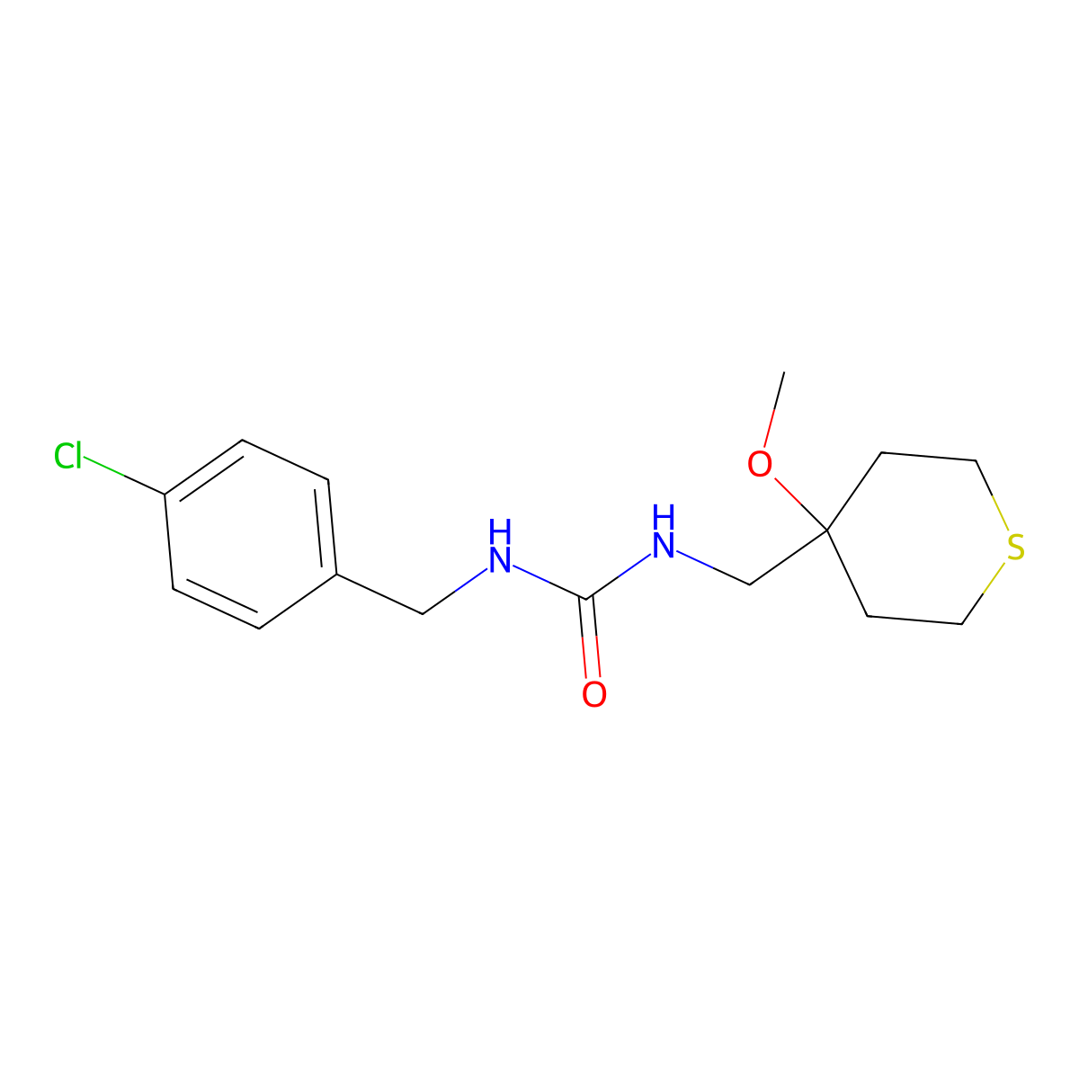 1-(4-chlorobenzyl)-3-((4-methoxytetrahydro-2H-thiopyran-4-yl)methyl)urea molecular structure, CAS 2034487-63-1
