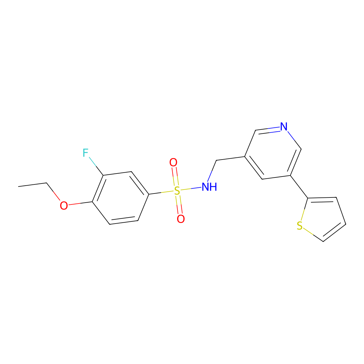 4-ethoxy-3-fluoro-N-((5-(thiophen-2-yl)pyridin-3-yl)methyl)benzenesulfonamide molecular structure, CAS 2034487-65-3