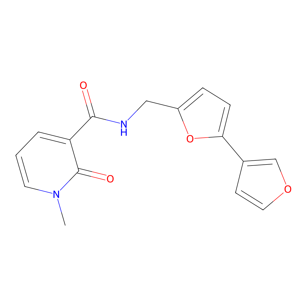 N-([2,3'-bifuran]-5-ylmethyl)-1-methyl-2-oxo-1,2-dihydropyridine-3-carboxamide molecular structure, CAS 2034487-67-5