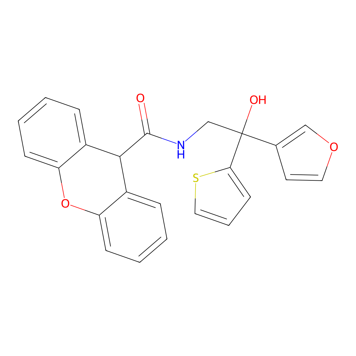 N-(2-(furan-3-yl)-2-hydroxy-2-(thiophen-2-yl)ethyl)-9H-xanthene-9-carboxamide molecular structure, CAS 2034487-68-6