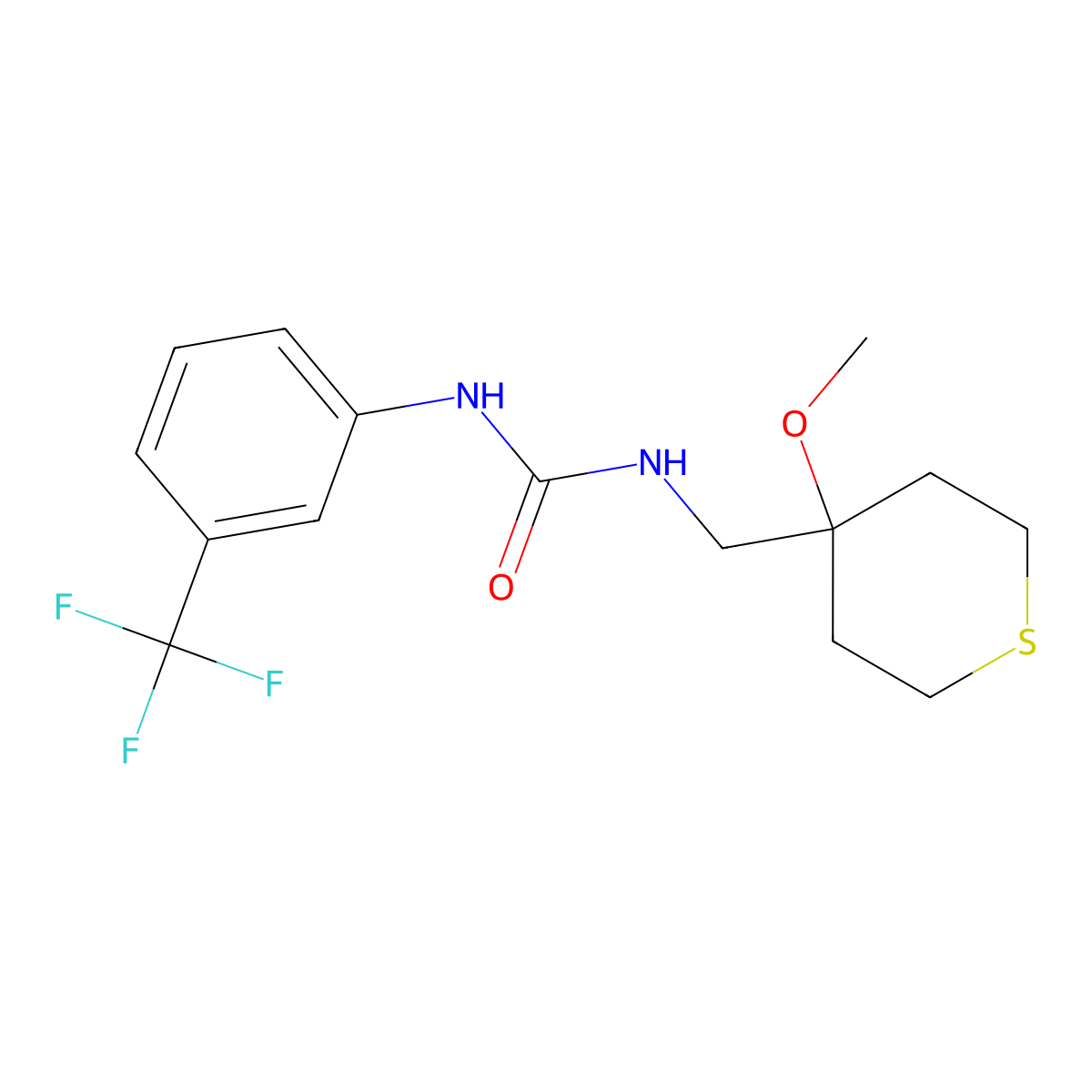 1-((4-methoxytetrahydro-2H-thiopyran-4-yl)methyl)-3-(3-(trifluoromethyl)phenyl)urea molecular structure, CAS 2034487-70-0