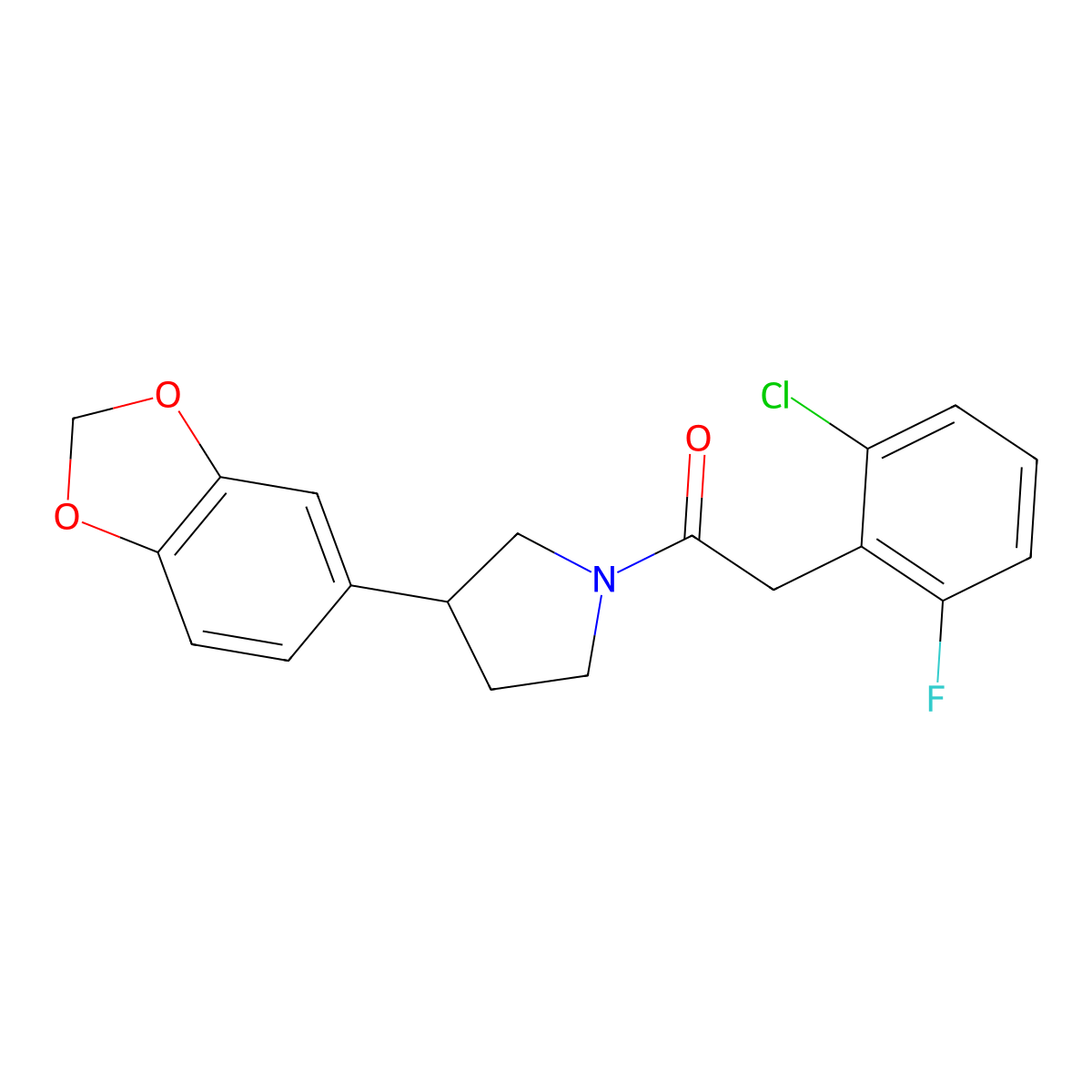1-(3-(Benzo[d][1,3]dioxol-5-yl)pyrrolidin-1-yl)-2-(2-chloro-6-fluorophenyl)ethanone molecular structure, CAS 2034487-72-2