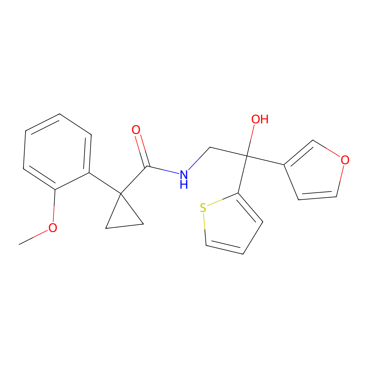 N-(2-(furan-3-yl)-2-hydroxy-2-(thiophen-2-yl)ethyl)-1-(2-methoxyphenyl)cyclopropanecarboxamide molecular structure, CAS 2034487-77-7