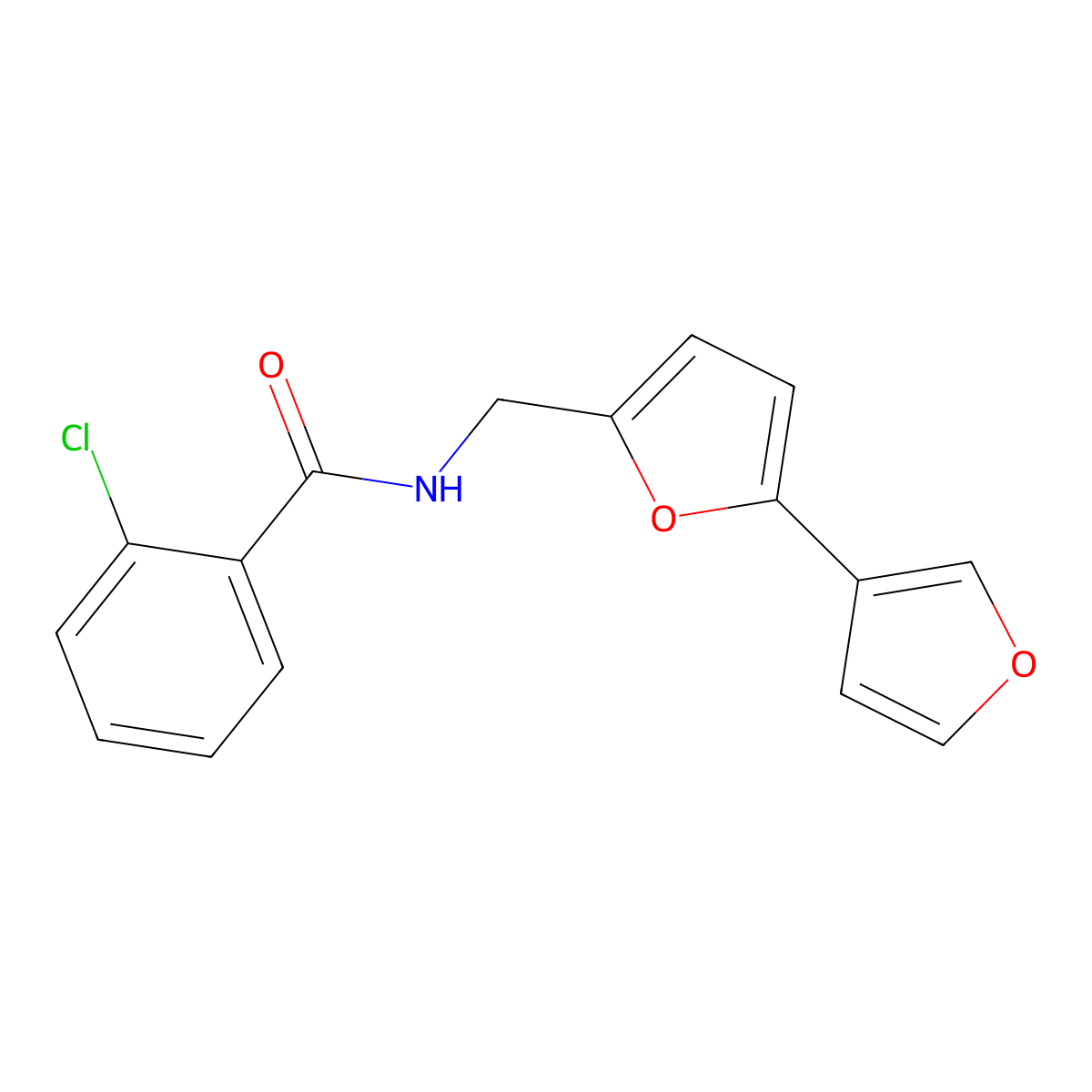 N-([2,3'-bifuran]-5-ylmethyl)-2-chlorobenzamide molecular structure, CAS 2034487-78-8