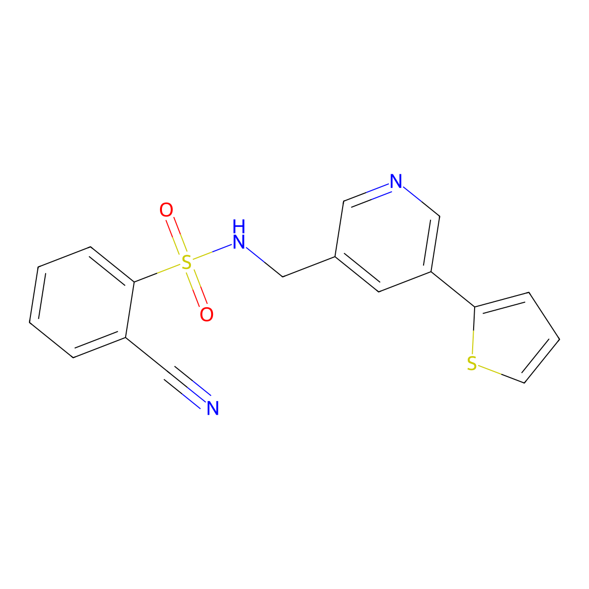 2-cyano-N-((5-(thiophen-2-yl)pyridin-3-yl)methyl)benzenesulfonamide molecular structure, CAS 2034487-79-9