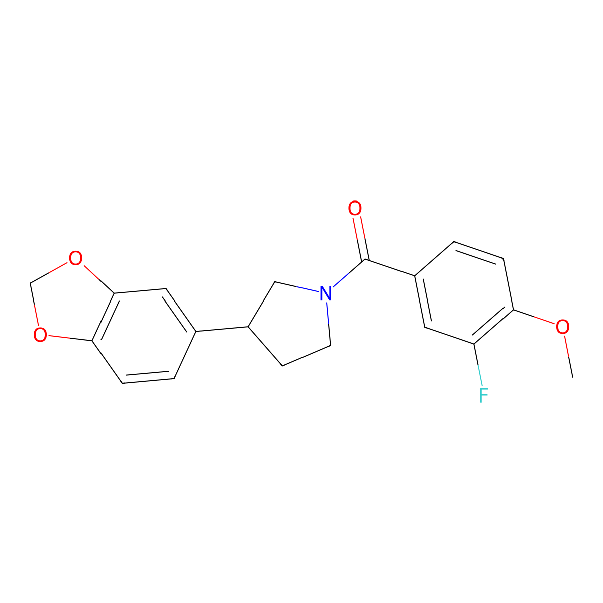 (3-(Benzo[d][1,3]dioxol-5-yl)pyrrolidin-1-yl)(3-fluoro-4-methoxyphenyl)methanone molecular structure, CAS 2034487-81-3