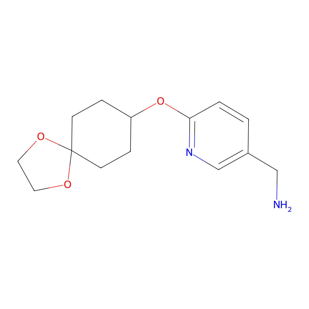 (6-(1,4-Dioxaspiro[4.5]decan-8-yloxy)pyridin-3-yl)methanamine molecular structure, CAS 2034487-82-4