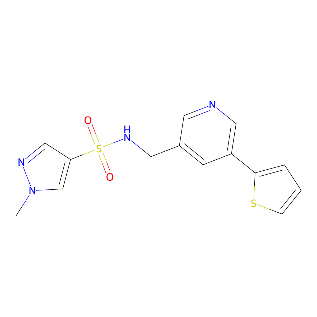 1-methyl-N-{[5-(thiophen-2-yl)pyridin-3-yl]methyl}-1H-pyrazole-4-sulfonamide molecular structure, CAS 2034487-86-8