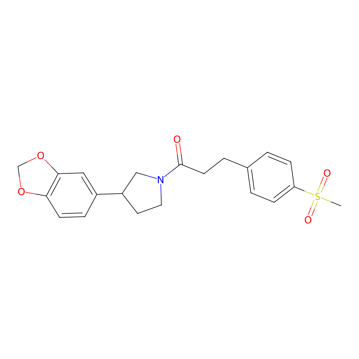 1-(3-(Benzo[d][1,3]dioxol-5-yl)pyrrolidin-1-yl)-3-(4-(methylsulfonyl)phenyl)propan-1-one molecular structure, CAS 2034487-87-9