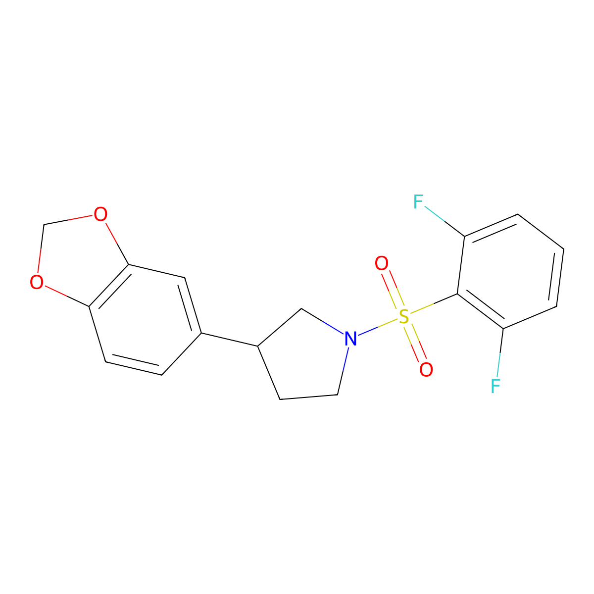 3-(Benzo[d][1,3]dioxol-5-yl)-1-((2,6-difluorophenyl)sulfonyl)pyrrolidine molecular structure, CAS 2034487-98-2