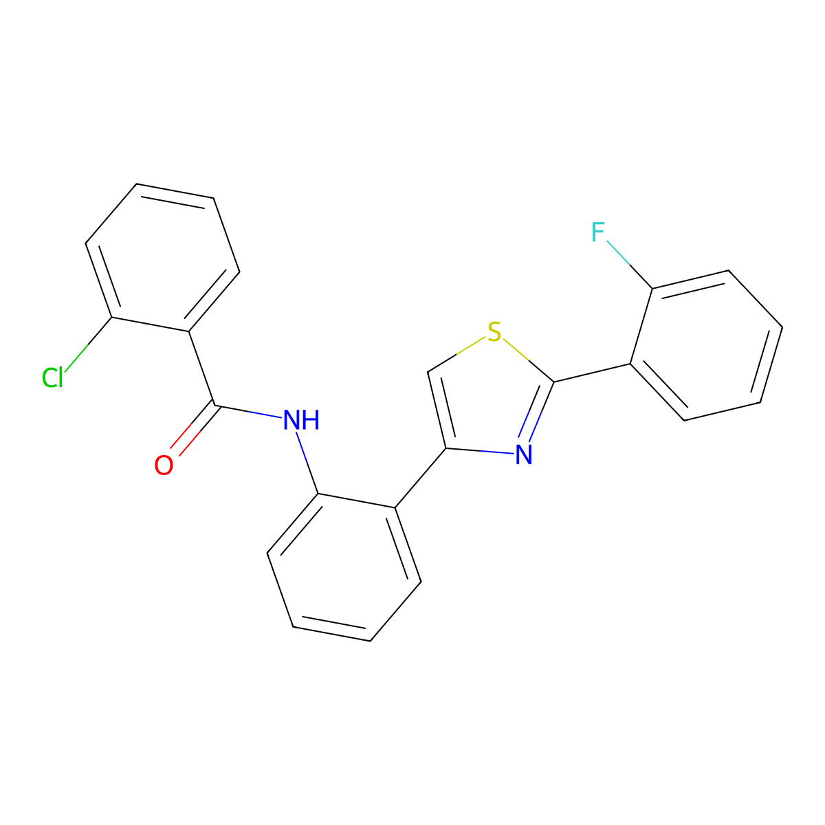 2-chloro-N-(2-(2-(2-fluorophenyl)thiazol-4-yl)phenyl)benzamide molecular structure, CAS 2034488-01-0