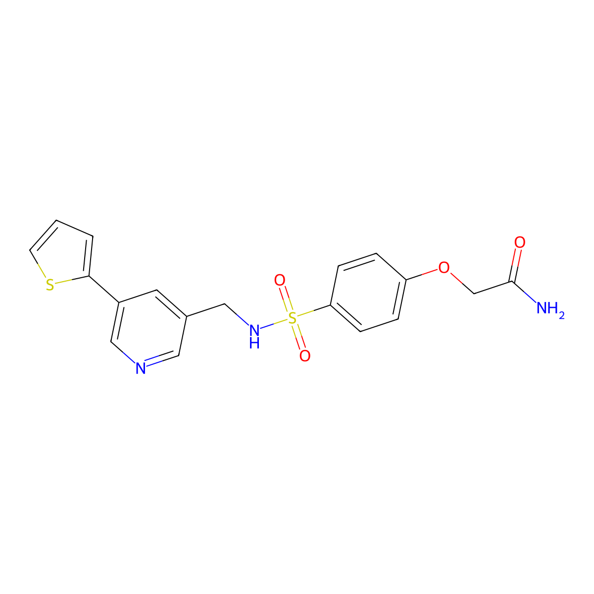 2-(4-(N-((5-(thiophen-2-yl)pyridin-3-yl)methyl)sulfamoyl)phenoxy)acetamide molecular structure, CAS 2034488-07-6