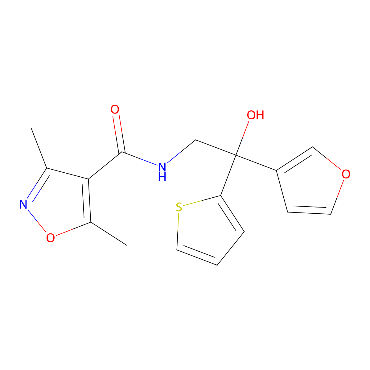 N-(2-(furan-3-yl)-2-hydroxy-2-(thiophen-2-yl)ethyl)-3,5-dimethylisoxazole-4-carboxamide molecular structure, CAS 2034488-09-8