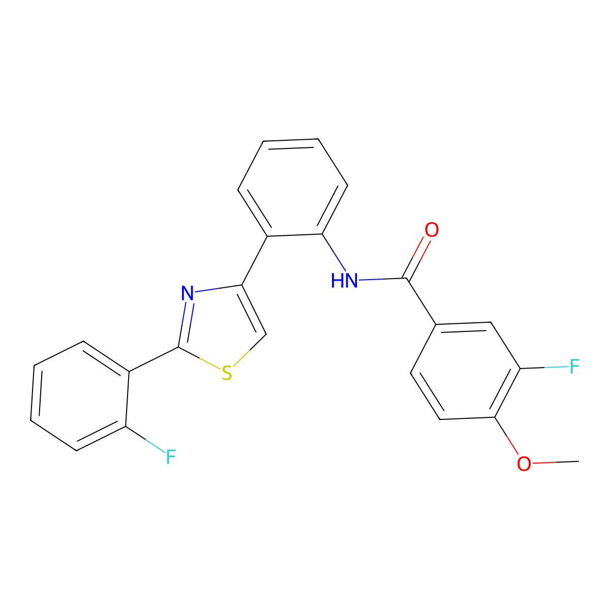 3-fluoro-N-(2-(2-(2-fluorophenyl)thiazol-4-yl)phenyl)-4-methoxybenzamide molecular structure, CAS 2034488-10-1
