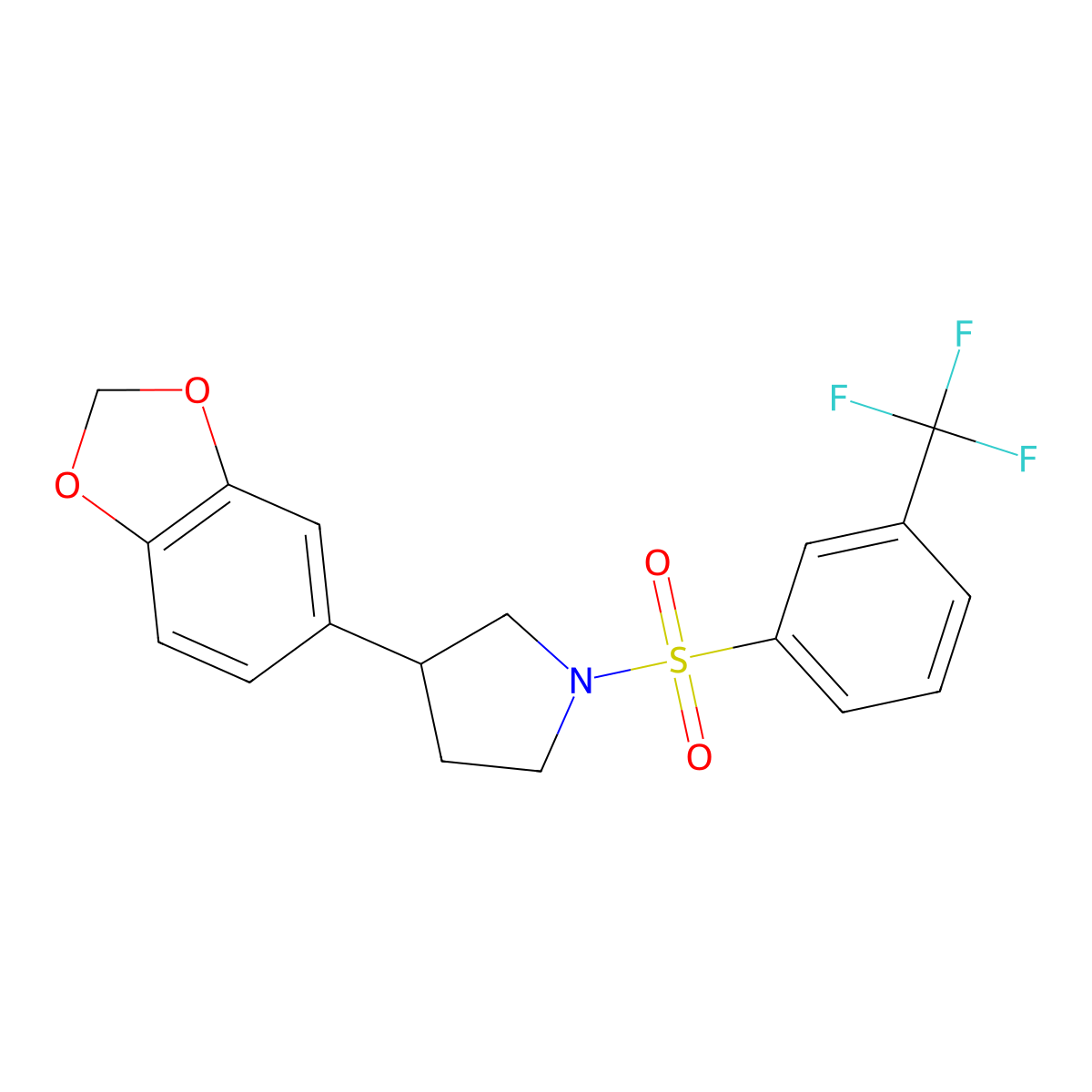 3-(Benzo[d][1,3]dioxol-5-yl)-1-((3-(trifluoromethyl)phenyl)sulfonyl)pyrrolidine molecular structure, CAS 2034488-11-2