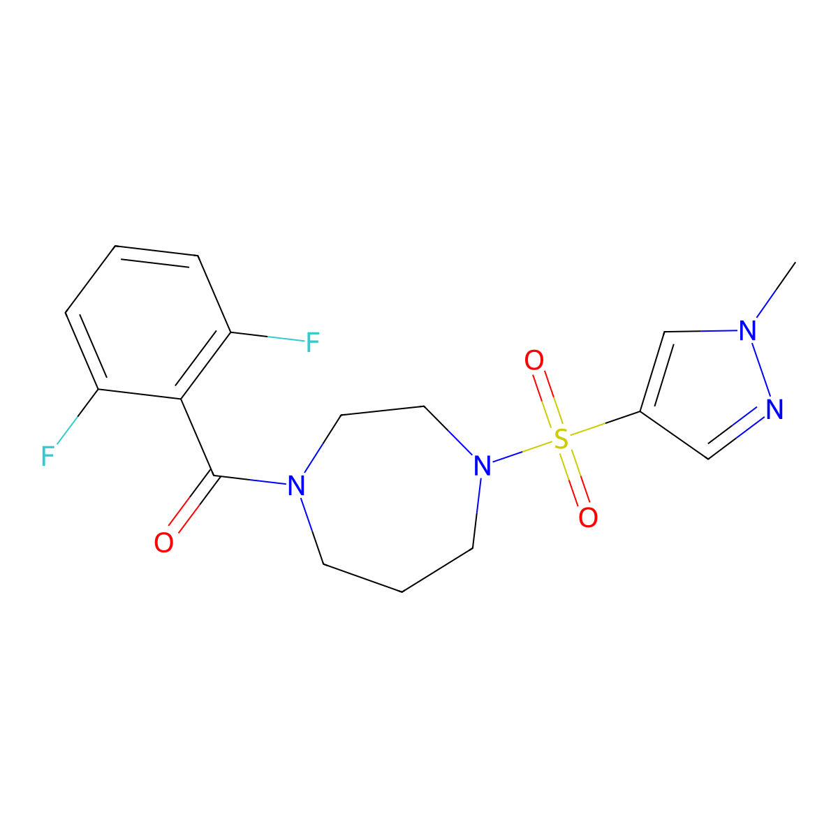 (2,6-difluorophenyl)(4-((1-methyl-1H-pyrazol-4-yl)sulfonyl)-1,4-diazepan-1-yl)methanone molecular structure, CAS 2034488-17-8