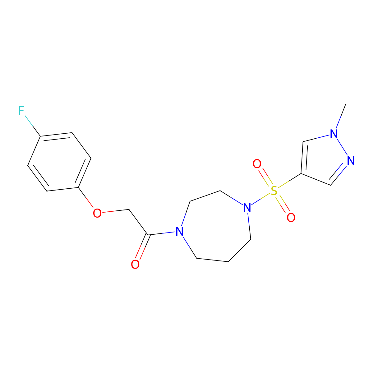2-(4-fluorophenoxy)-1-(4-((1-methyl-1H-pyrazol-4-yl)sulfonyl)-1,4-diazepan-1-yl)ethanone molecular structure, CAS 2034488-24-7