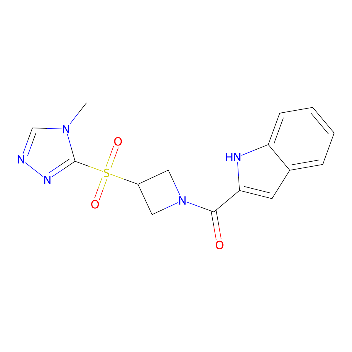 (1H-indol-2-yl)(3-((4-methyl-4H-1,2,4-triazol-3-yl)sulfonyl)azetidin-1-yl)methanone molecular structure, CAS 2034488-26-9