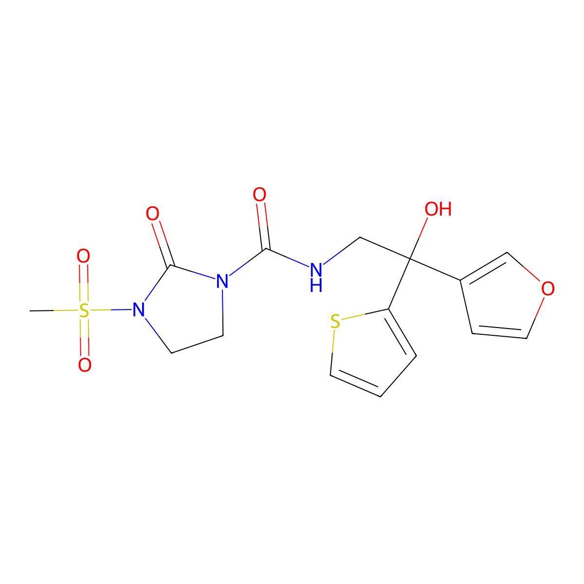 N-(2-(furan-3-yl)-2-hydroxy-2-(thiophen-2-yl)ethyl)-3-(methylsulfonyl)-2-oxoimidazolidine-1-carboxamide molecular structure, CAS 2034488-27-0