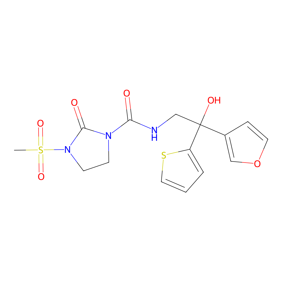 N-(2-(furan-3-yl)-2-hydroxy-2-(thiophen-2-yl)ethyl)-3-(methylsulfonyl)-2-oxoimidazolidine-1-carboxamide molecular structure, CAS 2034488-27-0