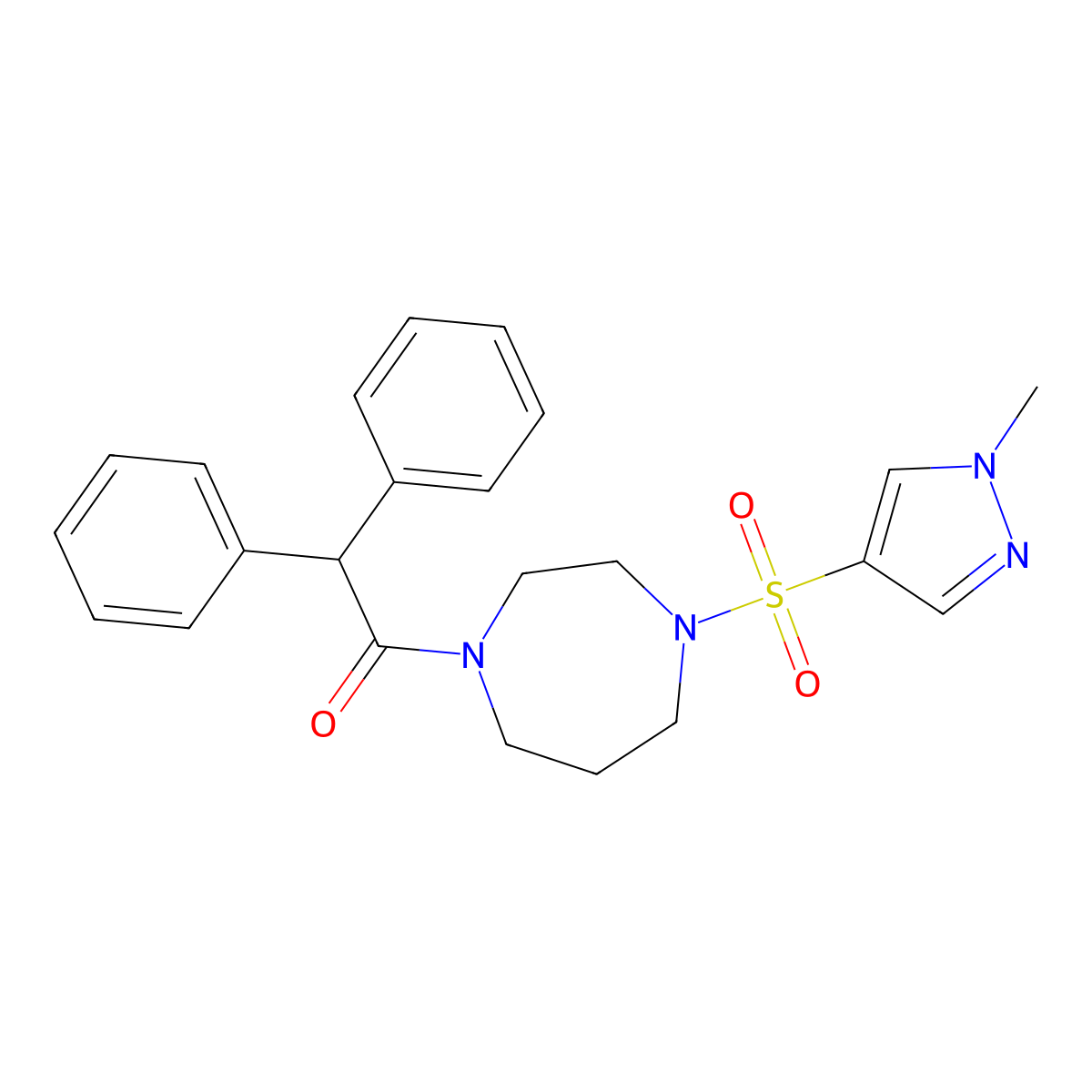 1-(4-((1-methyl-1H-pyrazol-4-yl)sulfonyl)-1,4-diazepan-1-yl)-2,2-diphenylethanone molecular structure, CAS 2034488-29-2