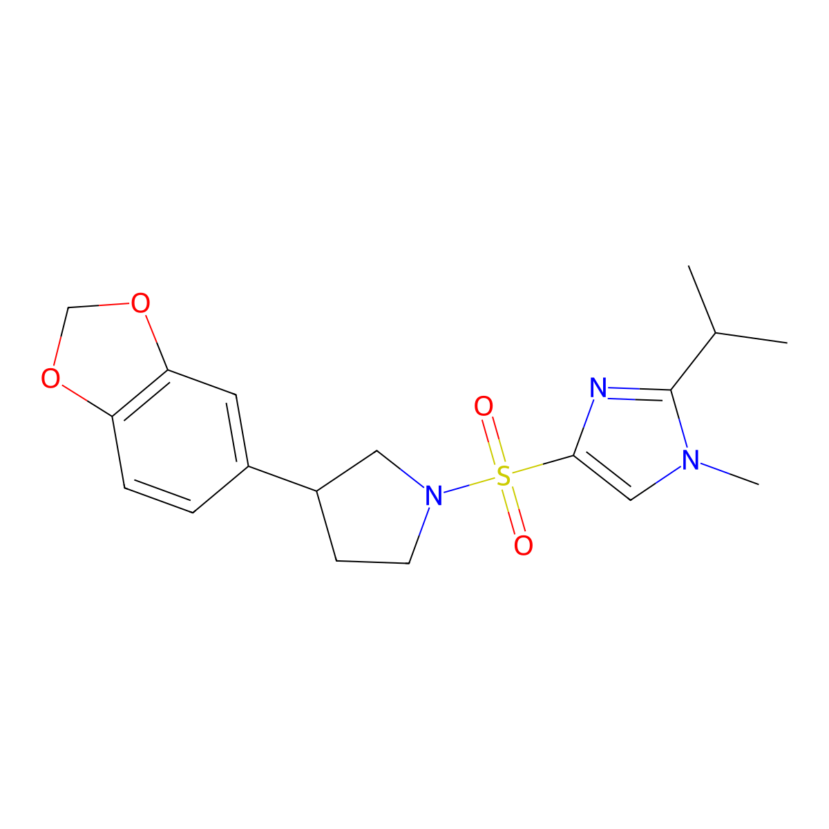 4-((3-(benzo[d][1,3]dioxol-5-yl)pyrrolidin-1-yl)sulfonyl)-2-isopropyl-1-methyl-1H-imidazole molecular structure, CAS 2034488-33-8