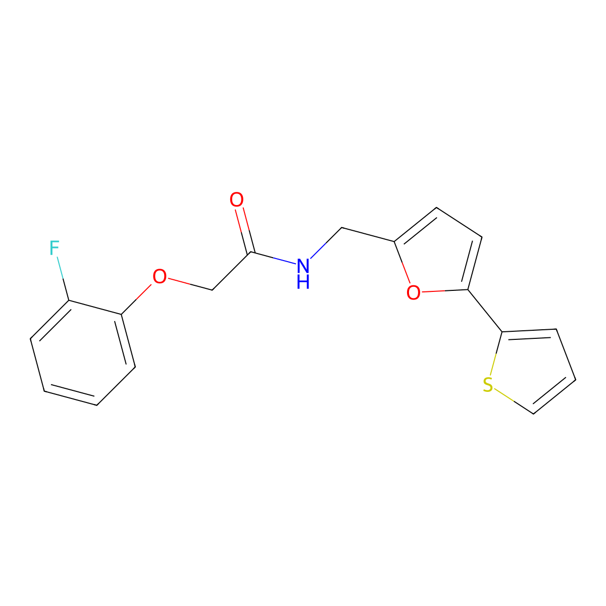 2-(2-fluorophenoxy)-N-((5-(thiophen-2-yl)furan-2-yl)methyl)acetamide molecular structure, CAS 2034488-34-9