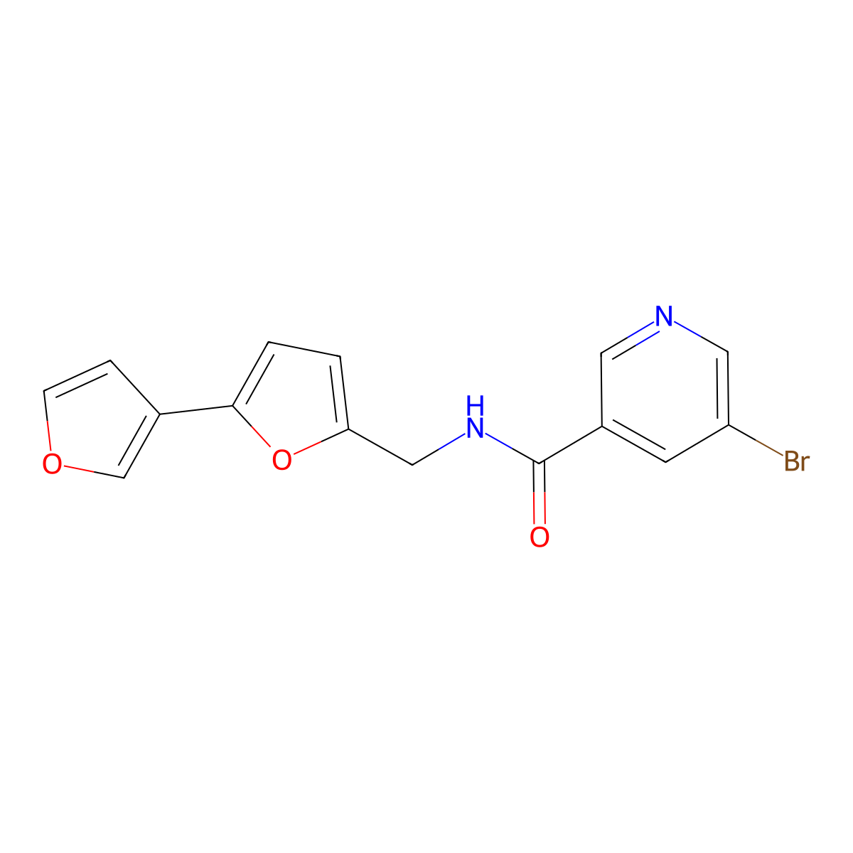 N-([2,3'-bifuran]-5-ylmethyl)-5-bromonicotinamide molecular structure, CAS 2034488-35-0