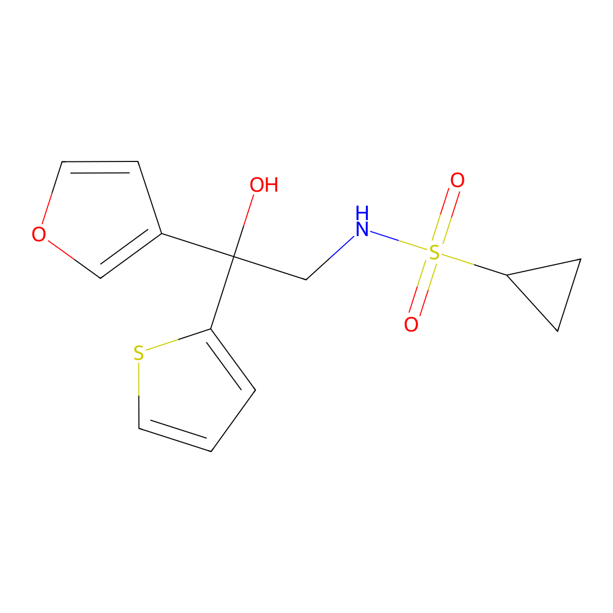 N-[2-(furan-3-yl)-2-hydroxy-2-(thiophen-2-yl)ethyl]cyclopropanesulfonamide molecular structure, CAS 2034488-38-3