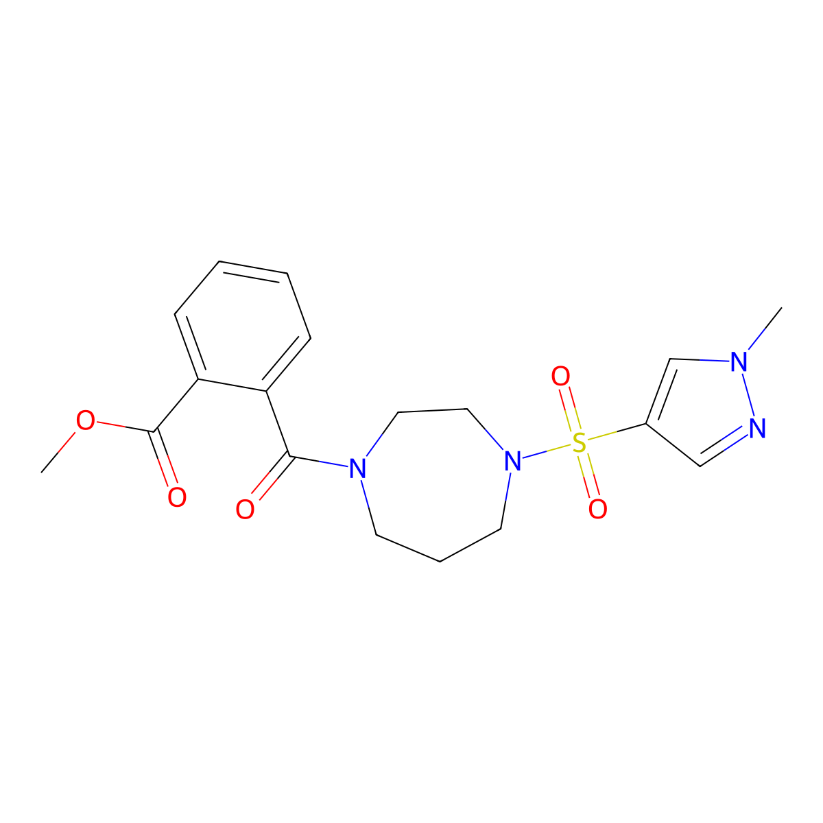 methyl 2-(4-((1-methyl-1H-pyrazol-4-yl)sulfonyl)-1,4-diazepane-1-carbonyl)benzoate molecular structure, CAS 2034488-40-7