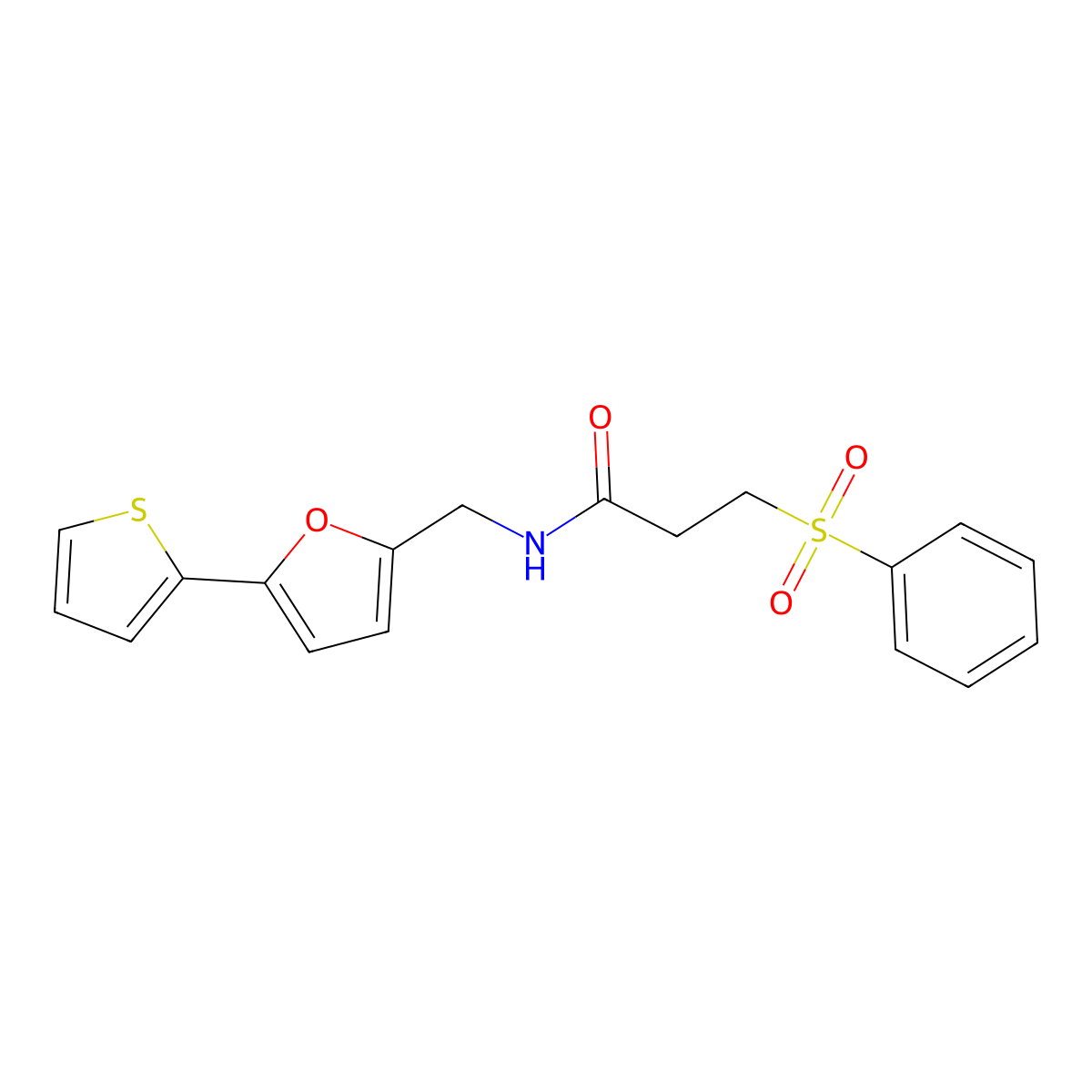 3-(phenylsulfonyl)-N-((5-(thiophen-2-yl)furan-2-yl)methyl)propanamide molecular structure, CAS 2034488-46-3