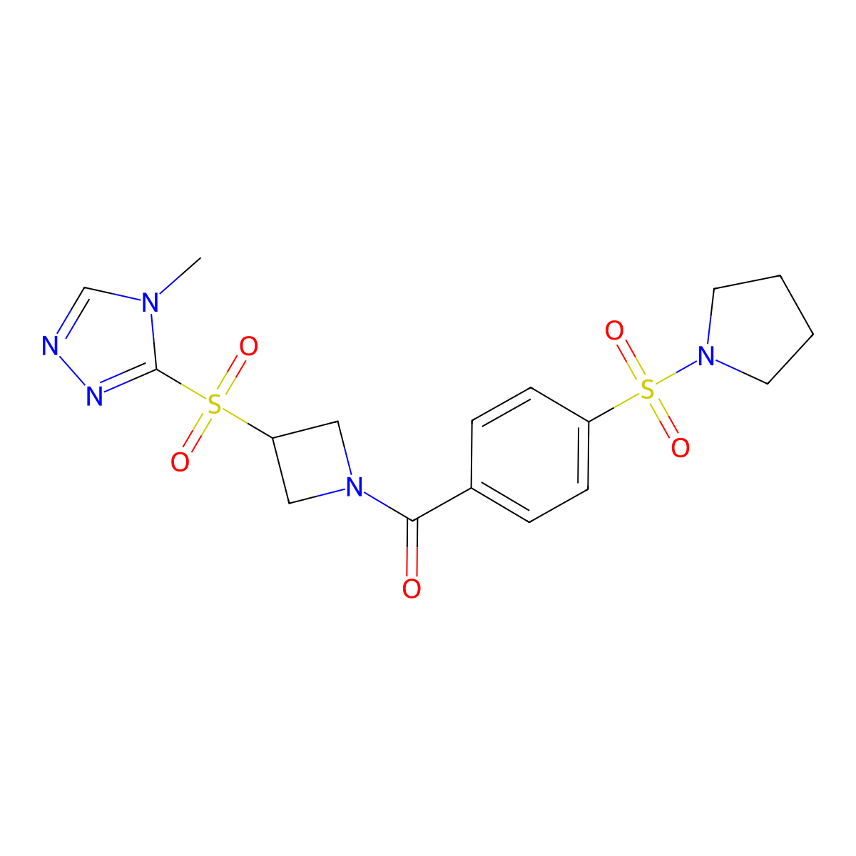 (3-((4-methyl-4H-1,2,4-triazol-3-yl)sulfonyl)azetidin-1-yl)(4-(pyrrolidin-1-ylsulfonyl)phenyl)methanone molecular structure, CAS 2034488-48-5