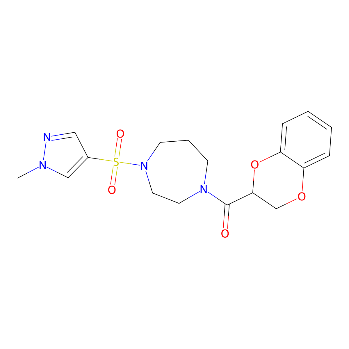 (2,3-dihydrobenzo[b][1,4]dioxin-2-yl)(4-((1-methyl-1H-pyrazol-4-yl)sulfonyl)-1,4-diazepan-1-yl)methanone molecular structure, CAS 2034488-49-6