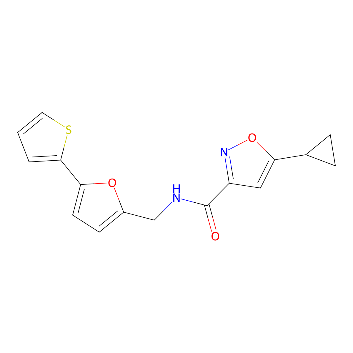 5-cyclopropyl-N-((5-(thiophen-2-yl)furan-2-yl)methyl)isoxazole-3-carboxamide molecular structure, CAS 2034488-54-3