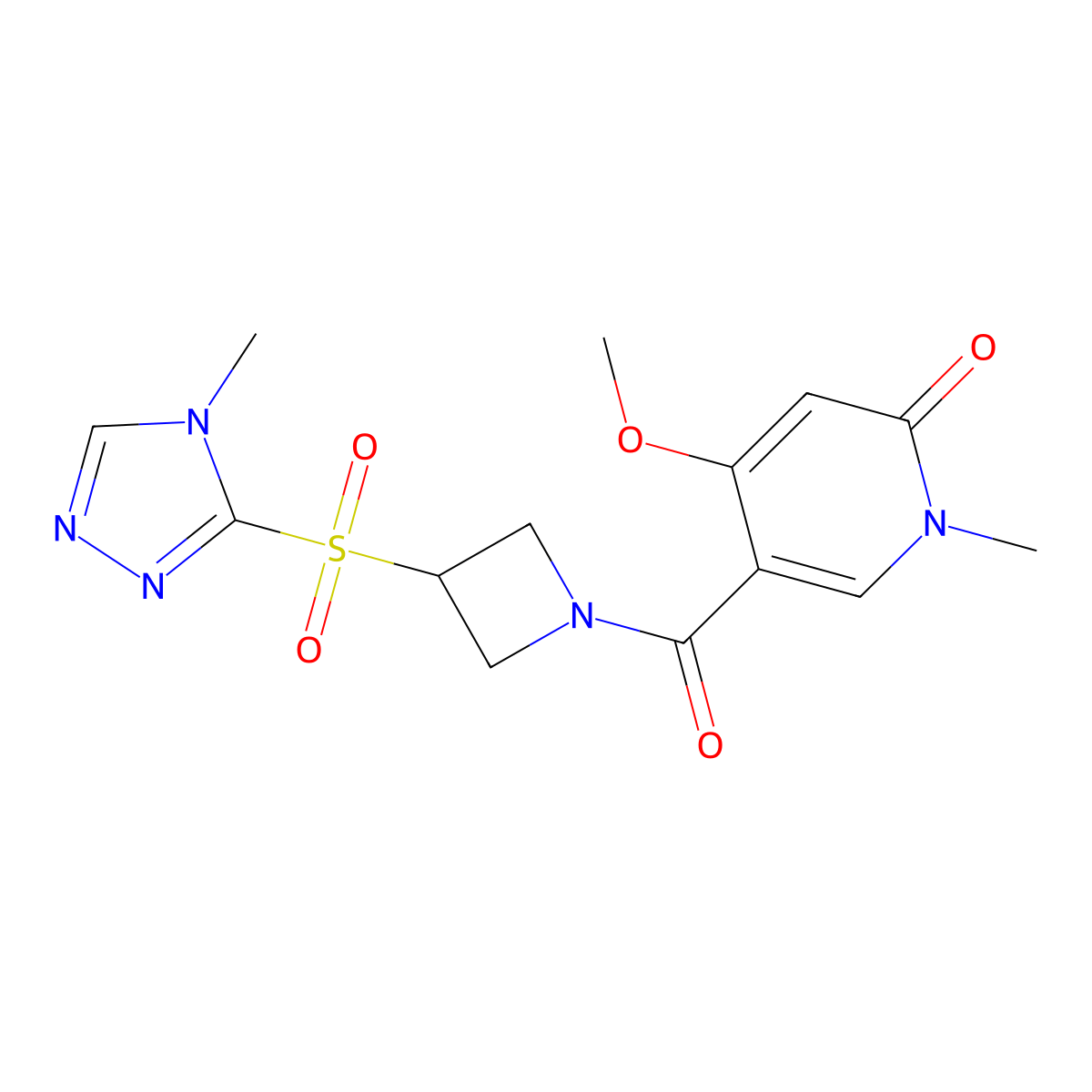 4-methoxy-1-methyl-5-(3-((4-methyl-4H-1,2,4-triazol-3-yl)sulfonyl)azetidine-1-carbonyl)pyridin-2(1H)-one molecular structure, CAS 2034488-59-8