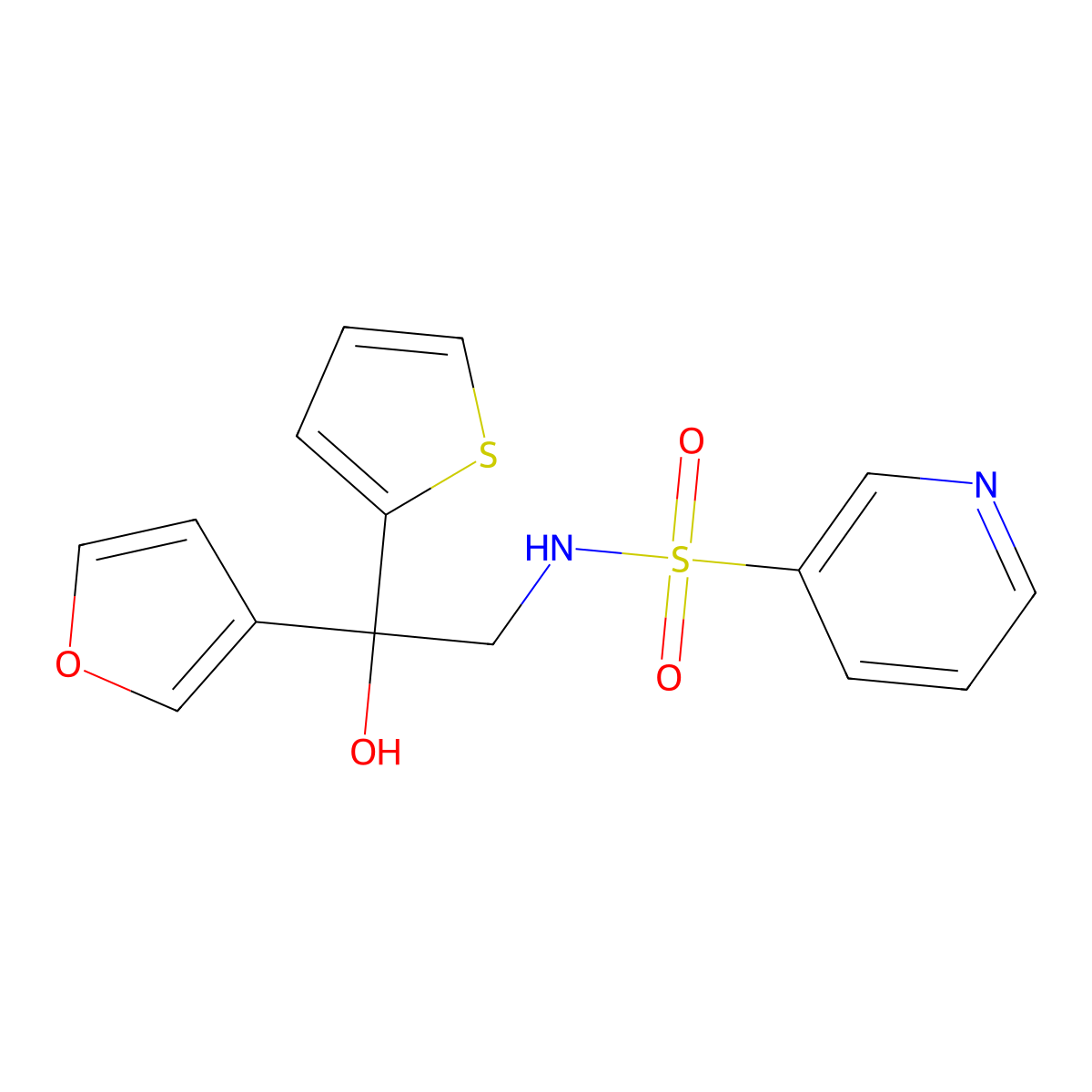 N-[2-(furan-3-yl)-2-hydroxy-2-(thiophen-2-yl)ethyl]pyridine-3-sulfonamide molecular structure, CAS 2034488-60-1
