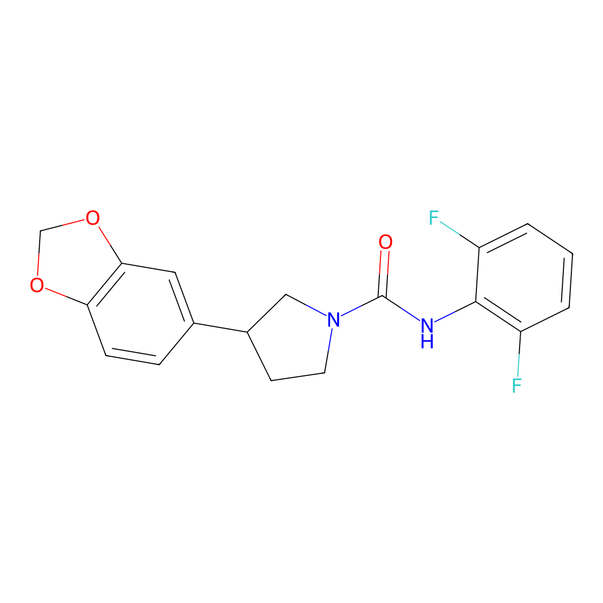 3-(benzo[d][1,3]dioxol-5-yl)-N-(2,6-difluorophenyl)pyrrolidine-1-carboxamide molecular structure, CAS 2034488-61-2